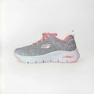 Skechers Arch Fit Comfy Wave Grey Coral Women’s Size 7 Lightweight Walking Shoes